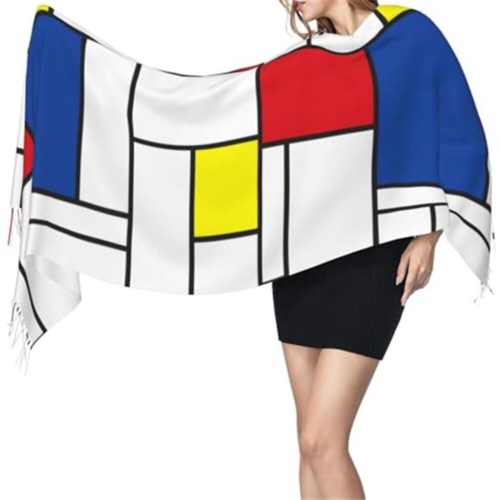 MOD Mondrian COLORBLOCK 60's inspired PRIMARY COLORS Colorful Scarf Shawl Wrap - Picture 3 of 7